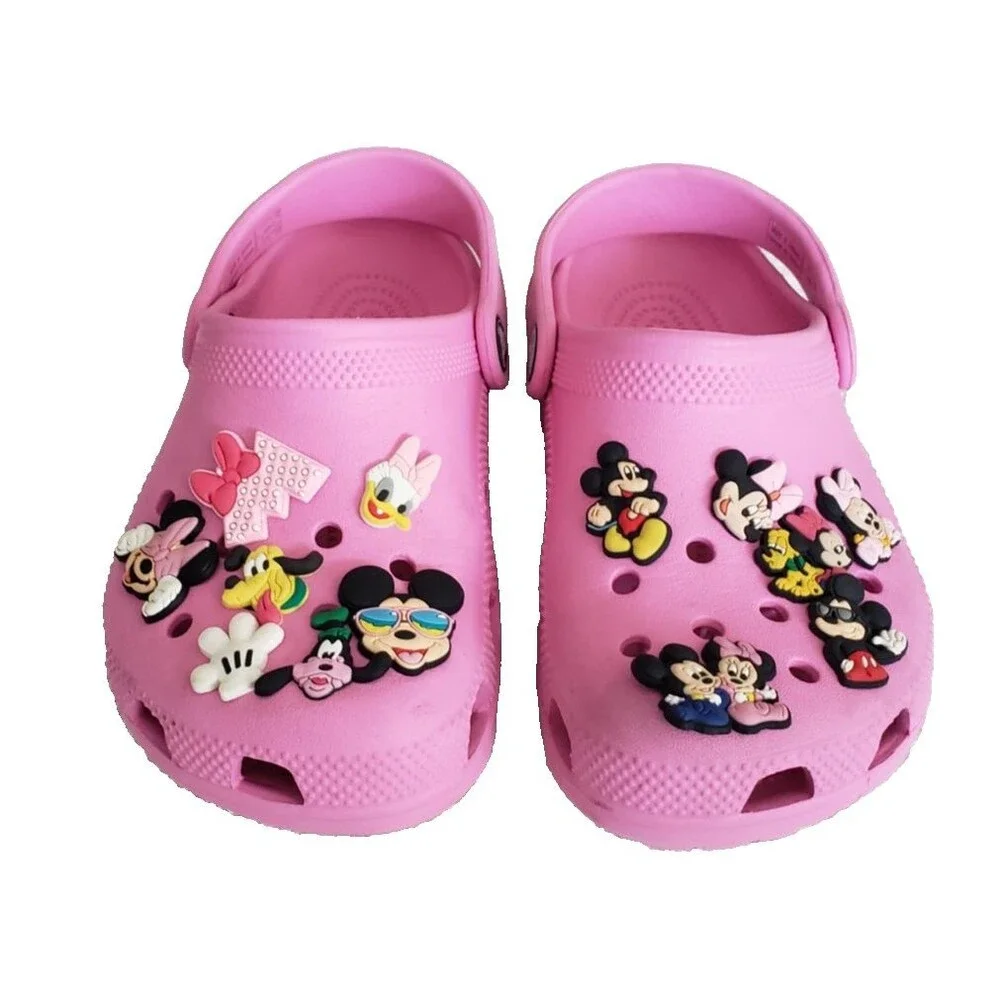 Crocs Classic Clog Junior Size  J1 Taffy Pink Kids Slip on Shoes Mickey & Minnie